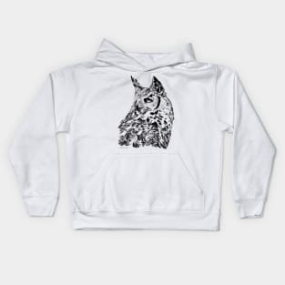 Great Horned Owl Portrait Black and White Kids Hoodie